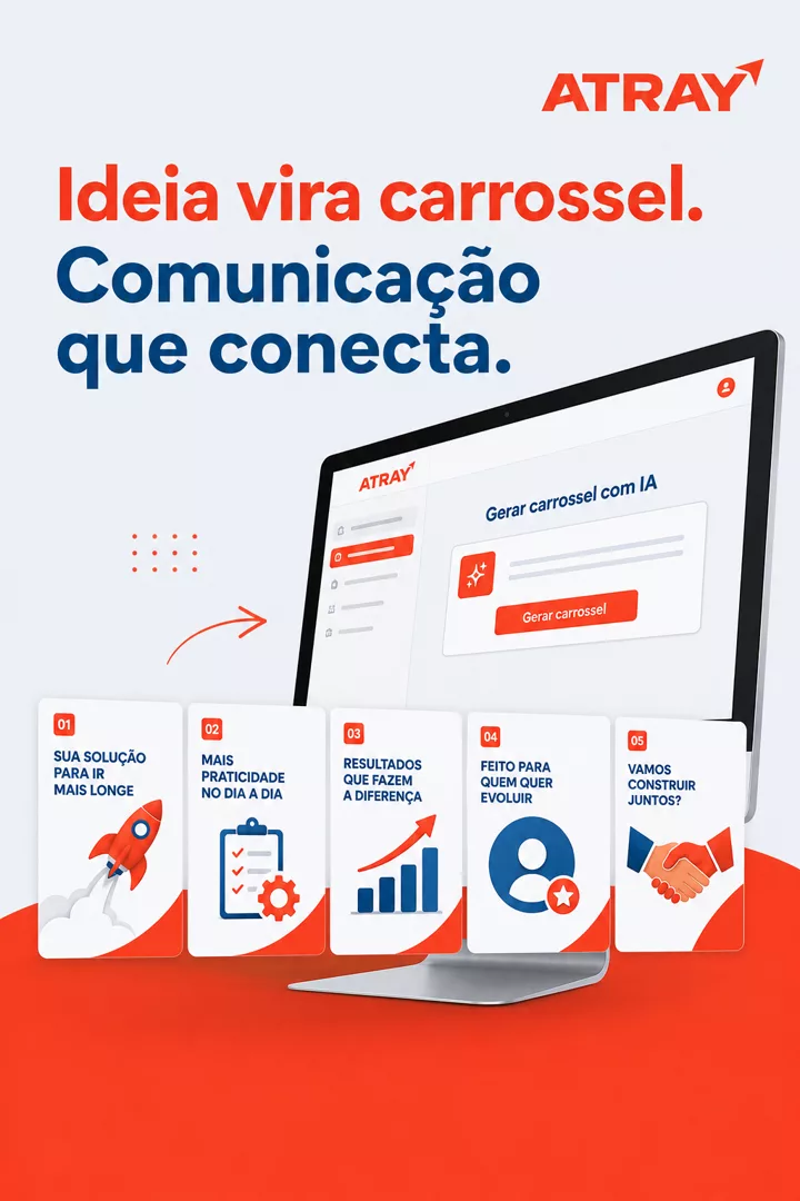 Post gerado pela ATRAY sobre geração de carrossel por IA